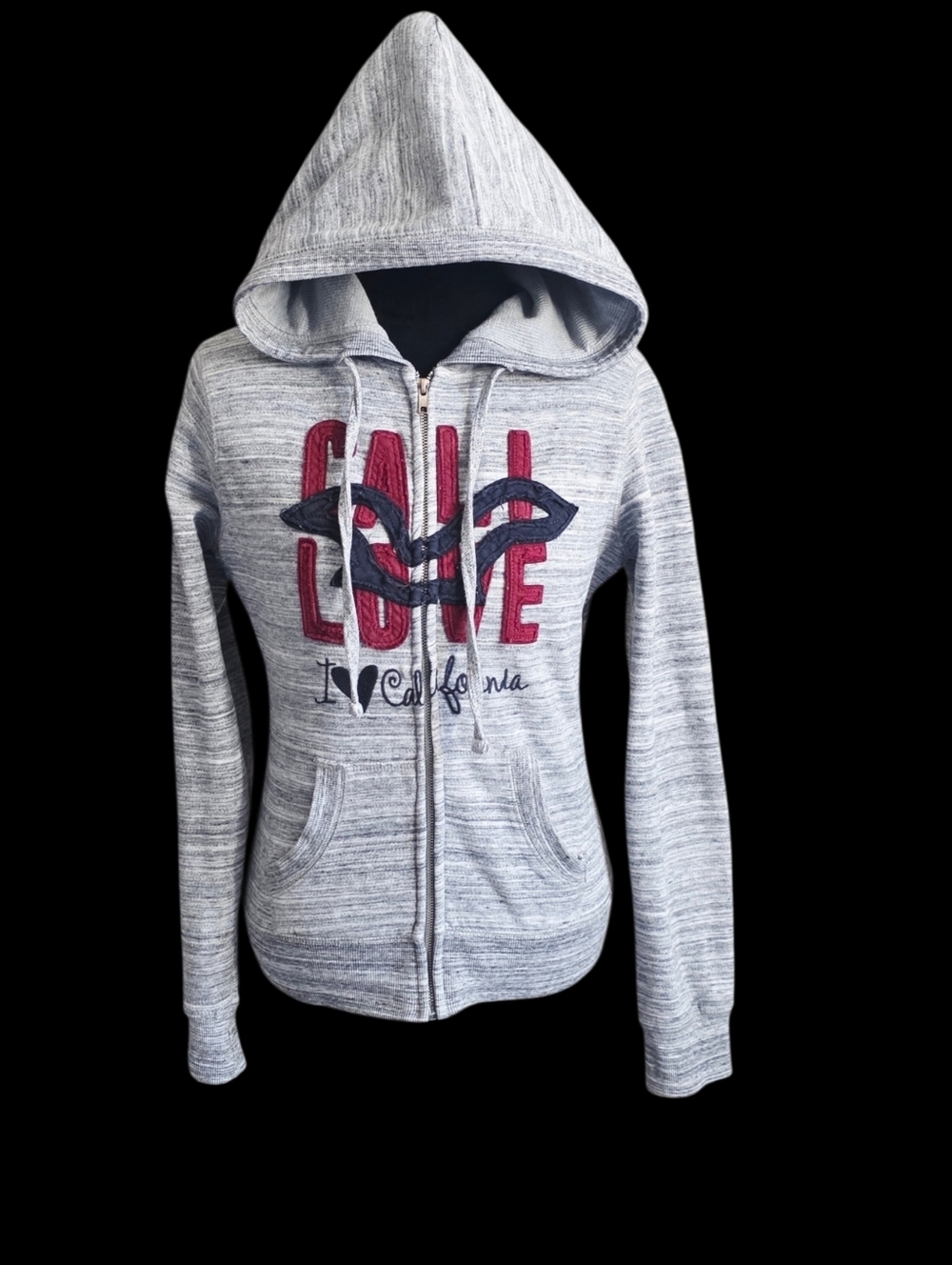 Gray Zip-Up Hoodie with Red 'Love' Graphic